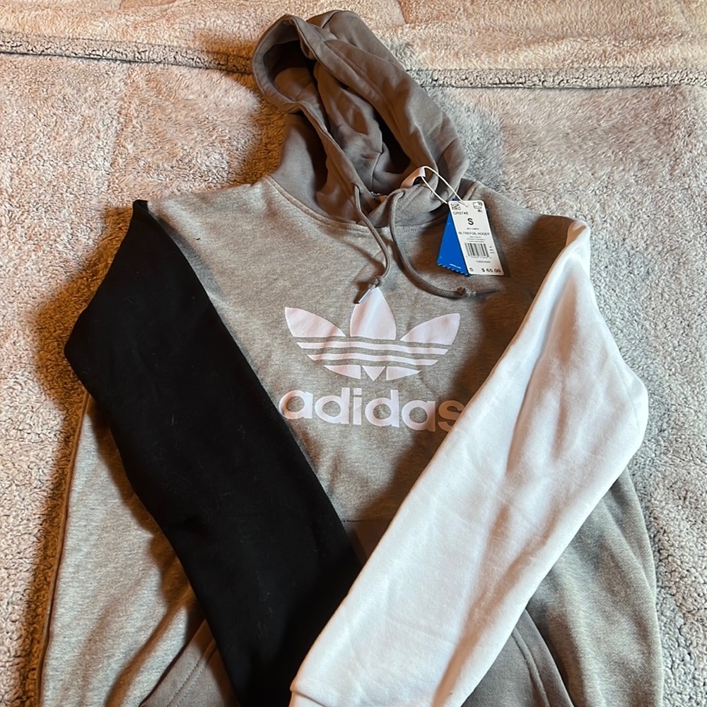Adidas Trefoil Hoodie Block Color Gray Black and White NWT